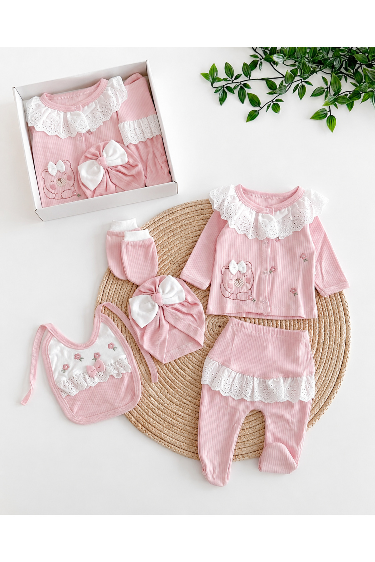 100% Cotton Lace Collar 5-Piece Baby Birth Gift with Box Newborn