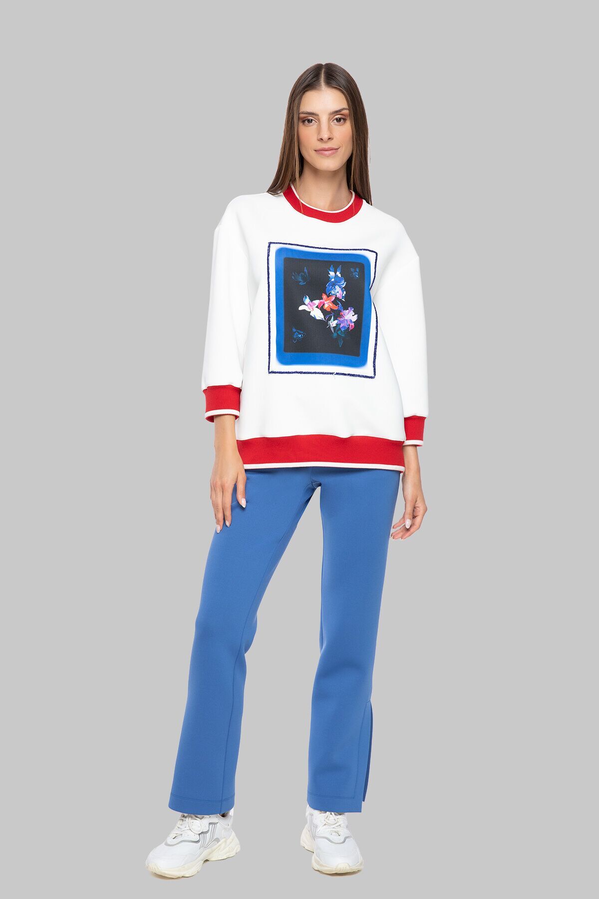Truvakar Sleeve Printed Embroidered Ecru Blouse