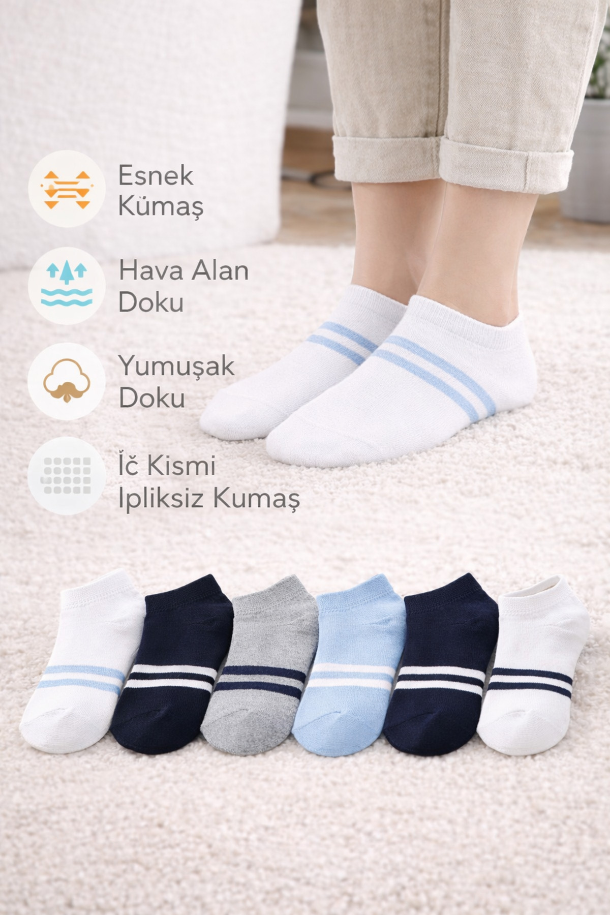 Boy Circle Patterned Booties Socks 6 Pairs College Socks
