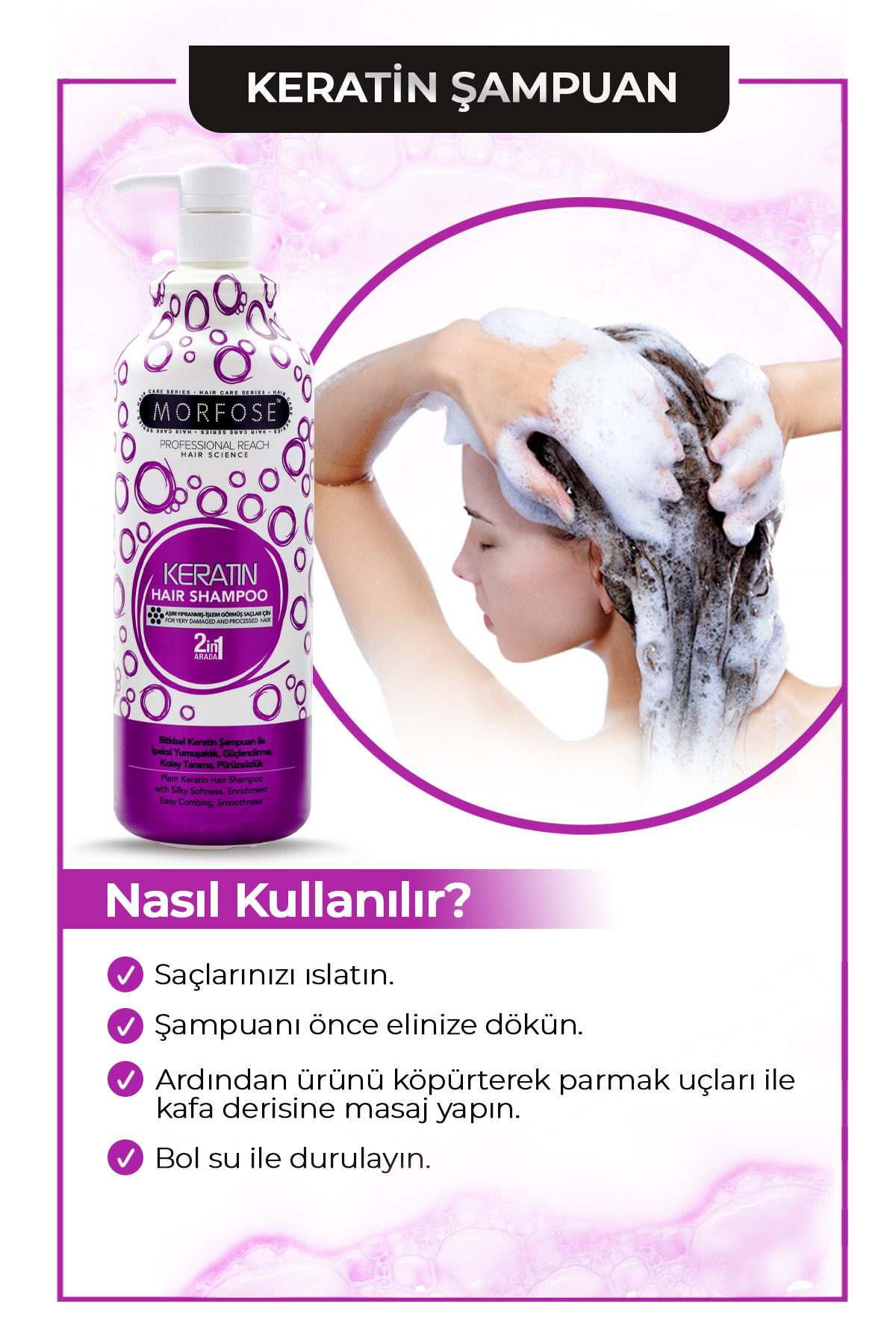 Keratin Içeren Saç Şampuanı 1000 ml 2 Adet — 3028669001357 — تصویر 4 از 4