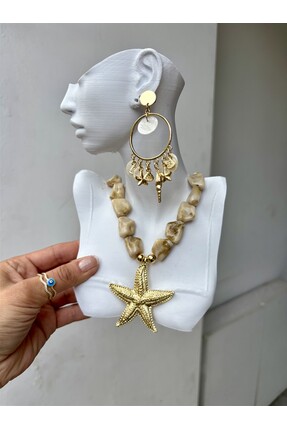 Gözde Tasarım Butik KADIN NATUREL İTHAL CAM BONCUKLU KREM RENK DENİZ YILDIZI ...