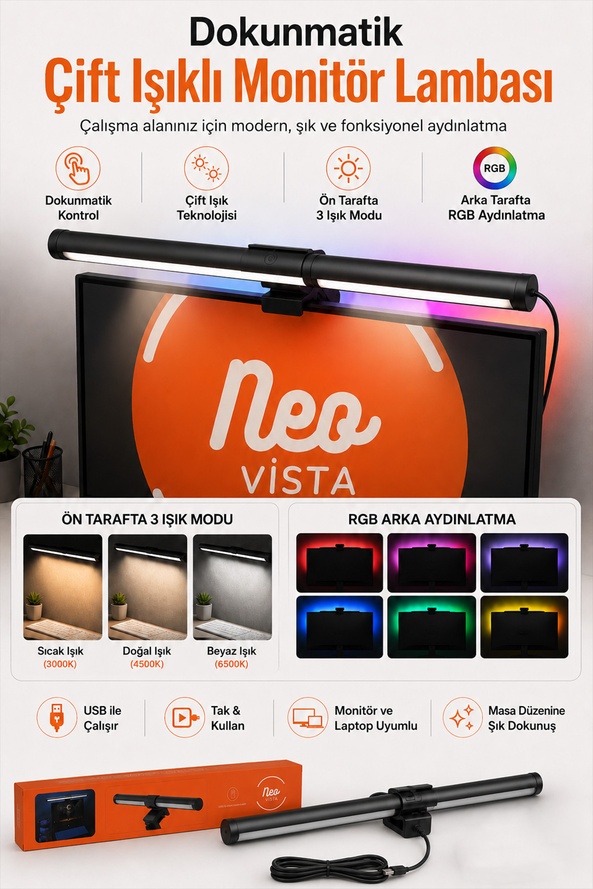Touchscreen LED Lighting – RGB Ambience & 3 Colors Light Adjustable