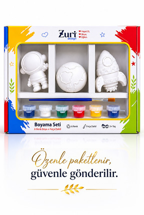 ZURİ DESİGN Boyama Seti Uzay Macerası - Astronot, Roket ve Dünya Figürlü Çocu...