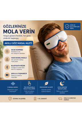 Eldi Medikal Bluetoothlu Akıllı Göz Masaj Cihazı - Göz Yorgunluğu İçin Isıtma...