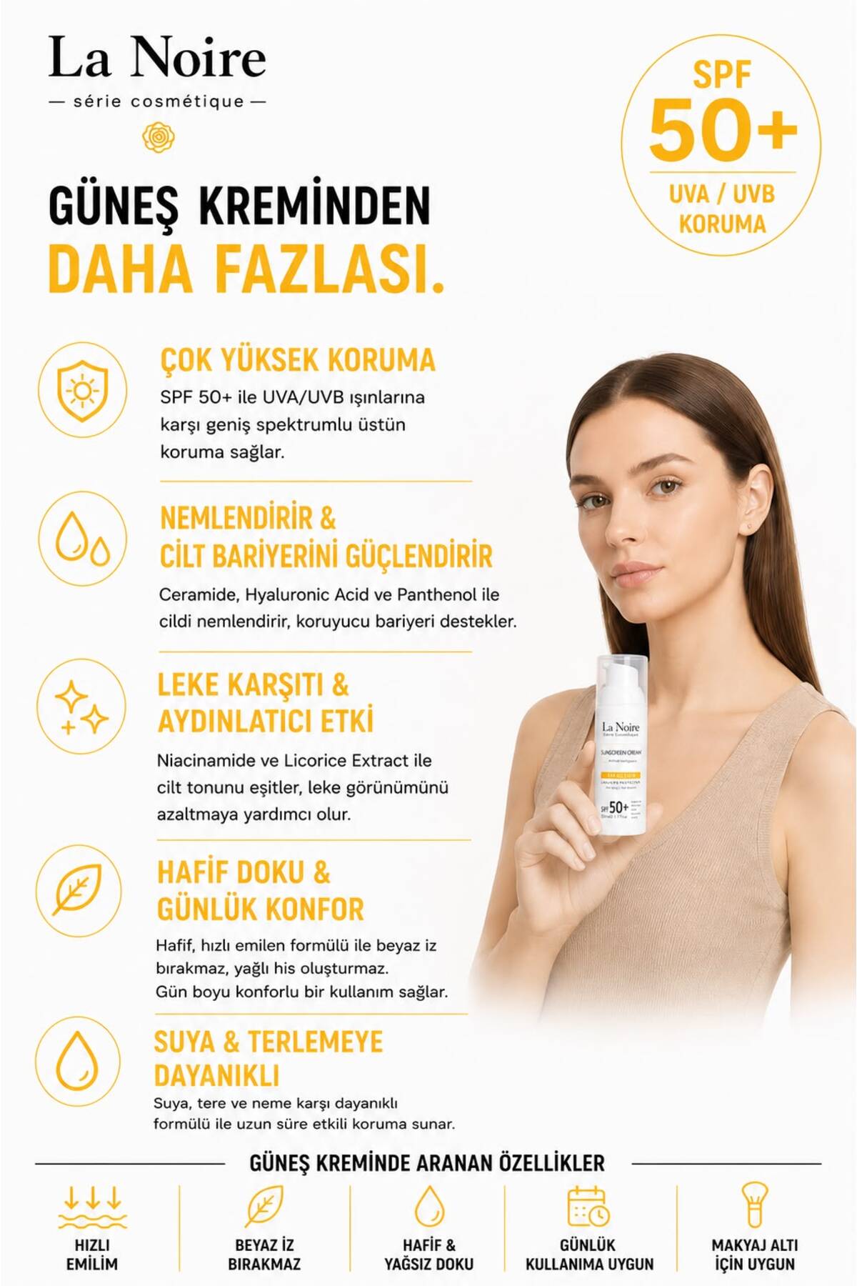 Akıllı Güneş Kremi Spf50 | Çinko | Yaşlanma-Kırışıklık Karşıtı | Ceramide | Peptide — 1001 — تصویر 4 از 5