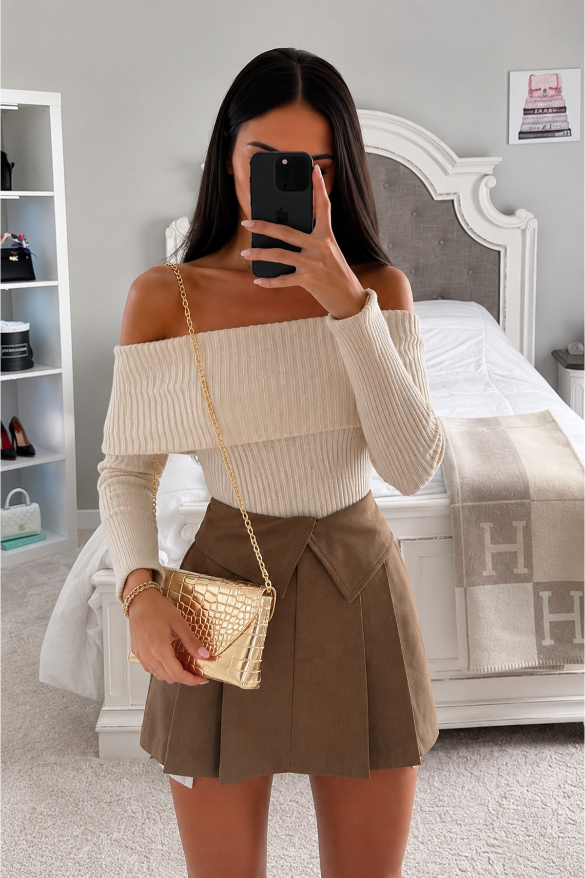 Sellini Clutch Kroko Desenli Zincir Askılı June Altın Omuz Çanta görsel 8