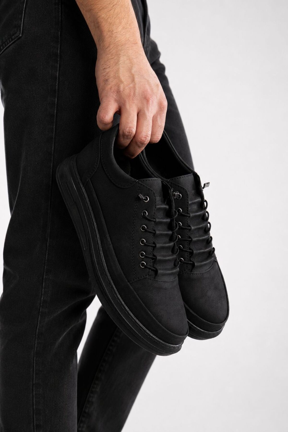 MY GROSS SHOES Siyah Ortopedik İç Taban Akıllı Bağcıklı Erkek Spor Sneaker görsel 3