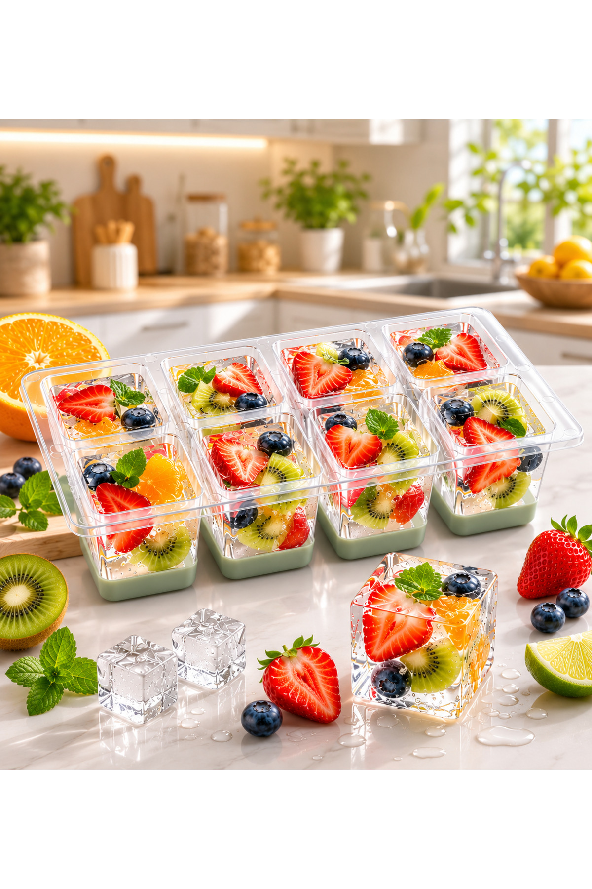 Large Size 8 Pcs Silicone Ice Mold Easy to Remove Non-Stick Square Ice Mold Cocktail Present Ice Mold for Chicken Juice 50x50 mm