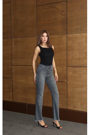 LACARINO -7403-Paça Püsküllü Gri Baklava Desen Taşlı / INDI&PAM DENIM