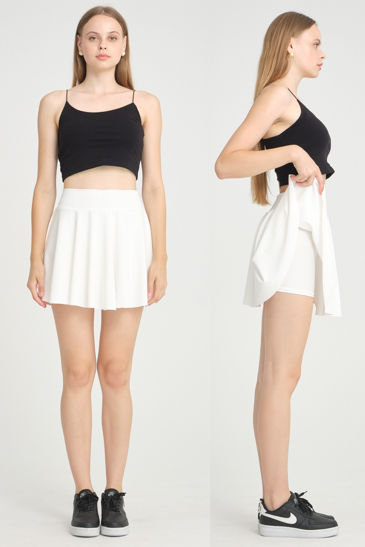 Women's Ecru Mini Shorts Skirt Sports Flywheel Design | Flexible Fabric, Wraparound