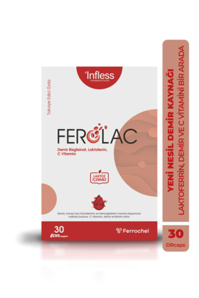 Infless Ferolac Demir (Bisglisinat Şelat), Laktoferrin ve C Vitamini – 30 Kapsül
