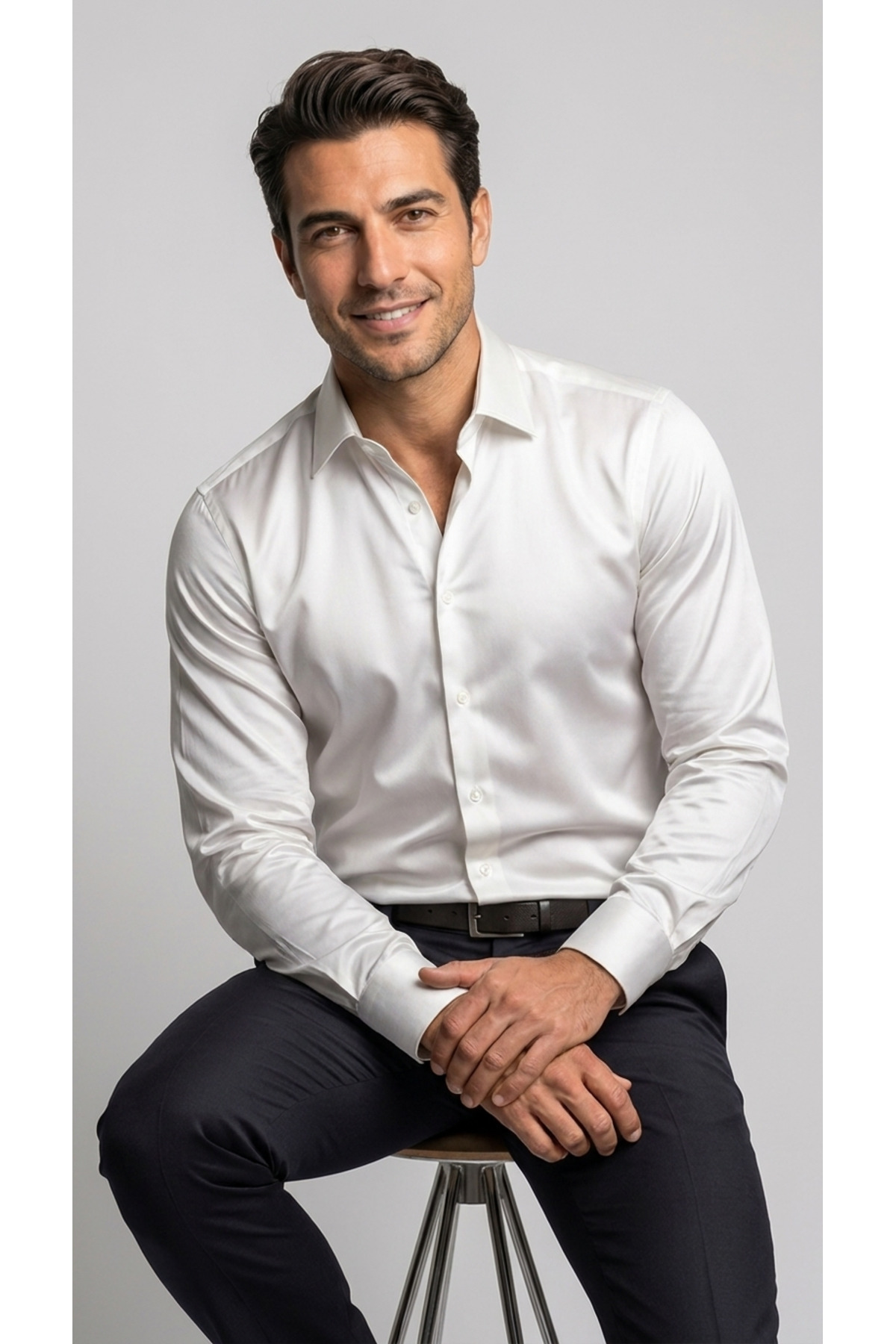 viyamen Erkek Slim Fit Klasik Saten Gömlek Uzun Kollu Modern Kesim görsel 4