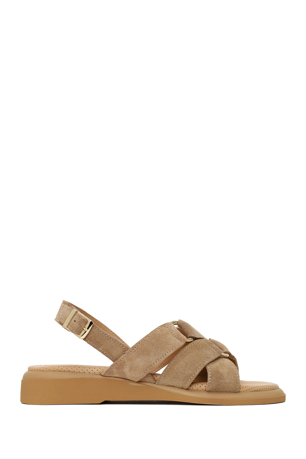Women's Beige Buckle Suede Leather Sandals 26SFD361910