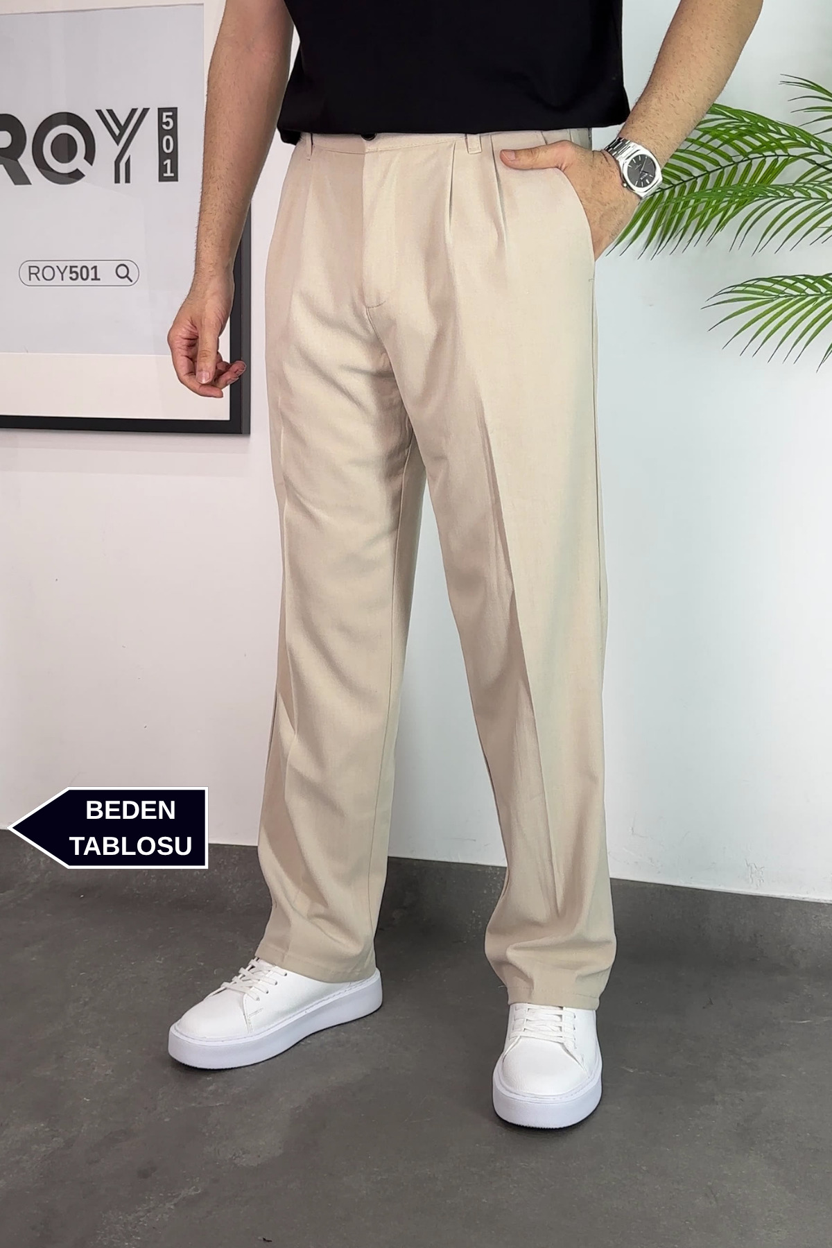 Baggy Double Pleated Pants Comfortable Fit Rubber Waist New Season Men's Linen Pants