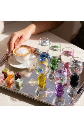 i love home glass Kristal Top Ayaklı Kahve Yanı Bardağı 6'lı Set 115 cc