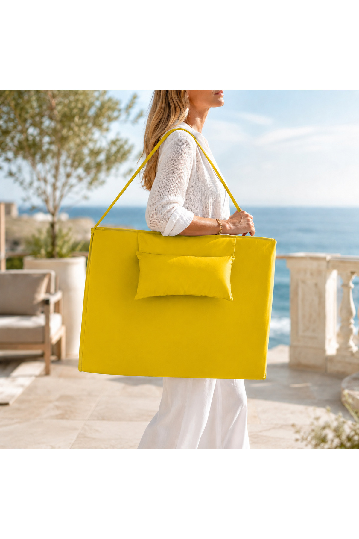 Portable Folding Bag Sunbed Cushion Padded Cushion (Yellow)