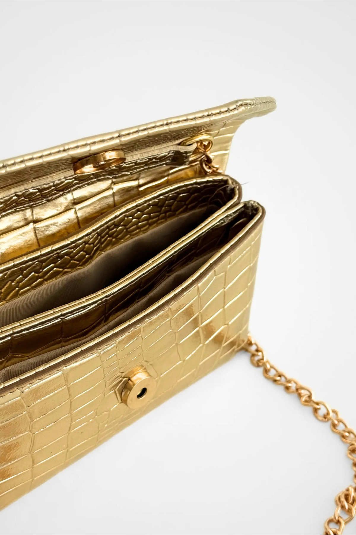 Sellini Clutch Kroko Desenli Zincir Askılı June Altın Omuz Çanta görsel 6