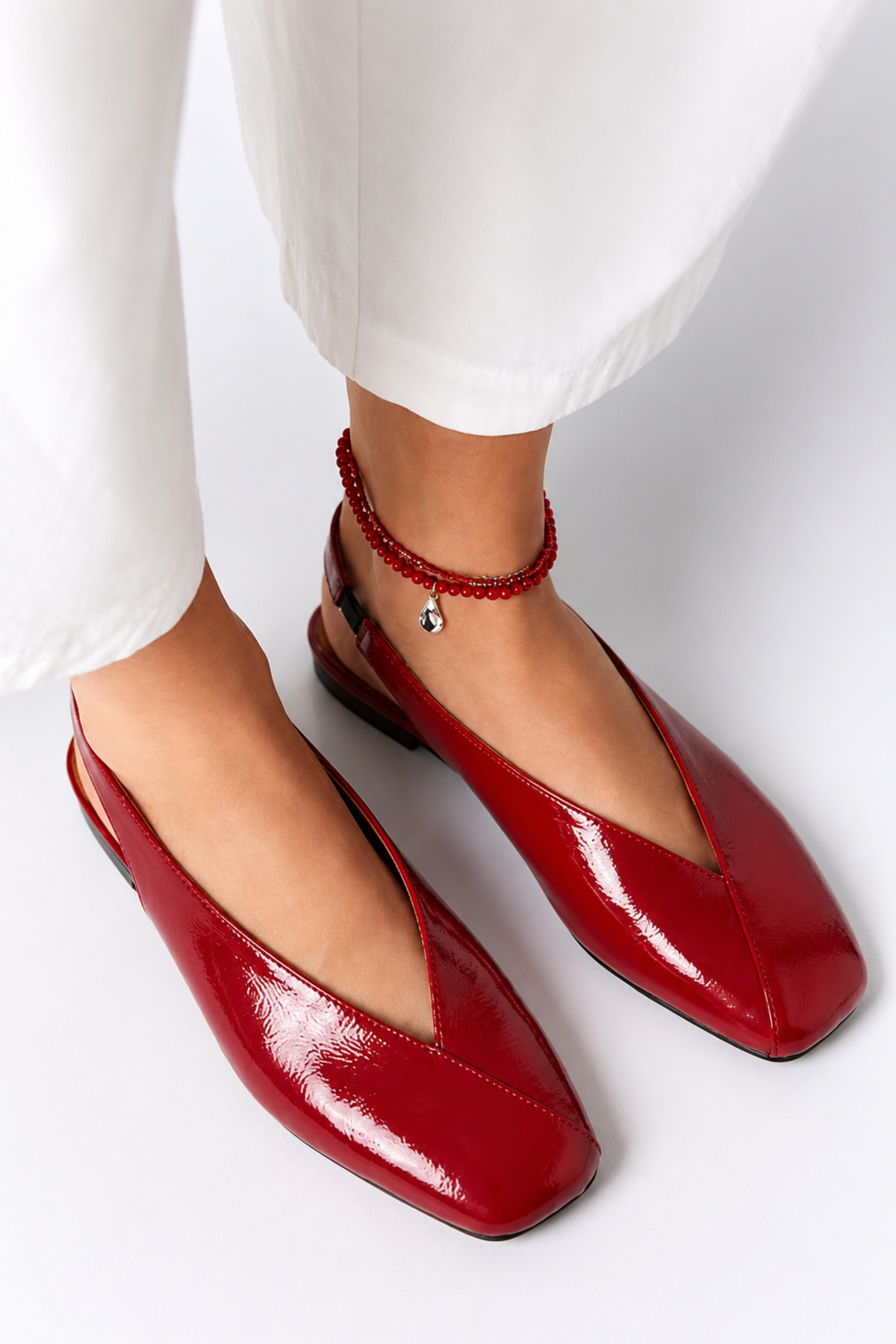 Genel Markalar Siena Kadın Kırmızı Kare Burun Babet Slingback görsel 4