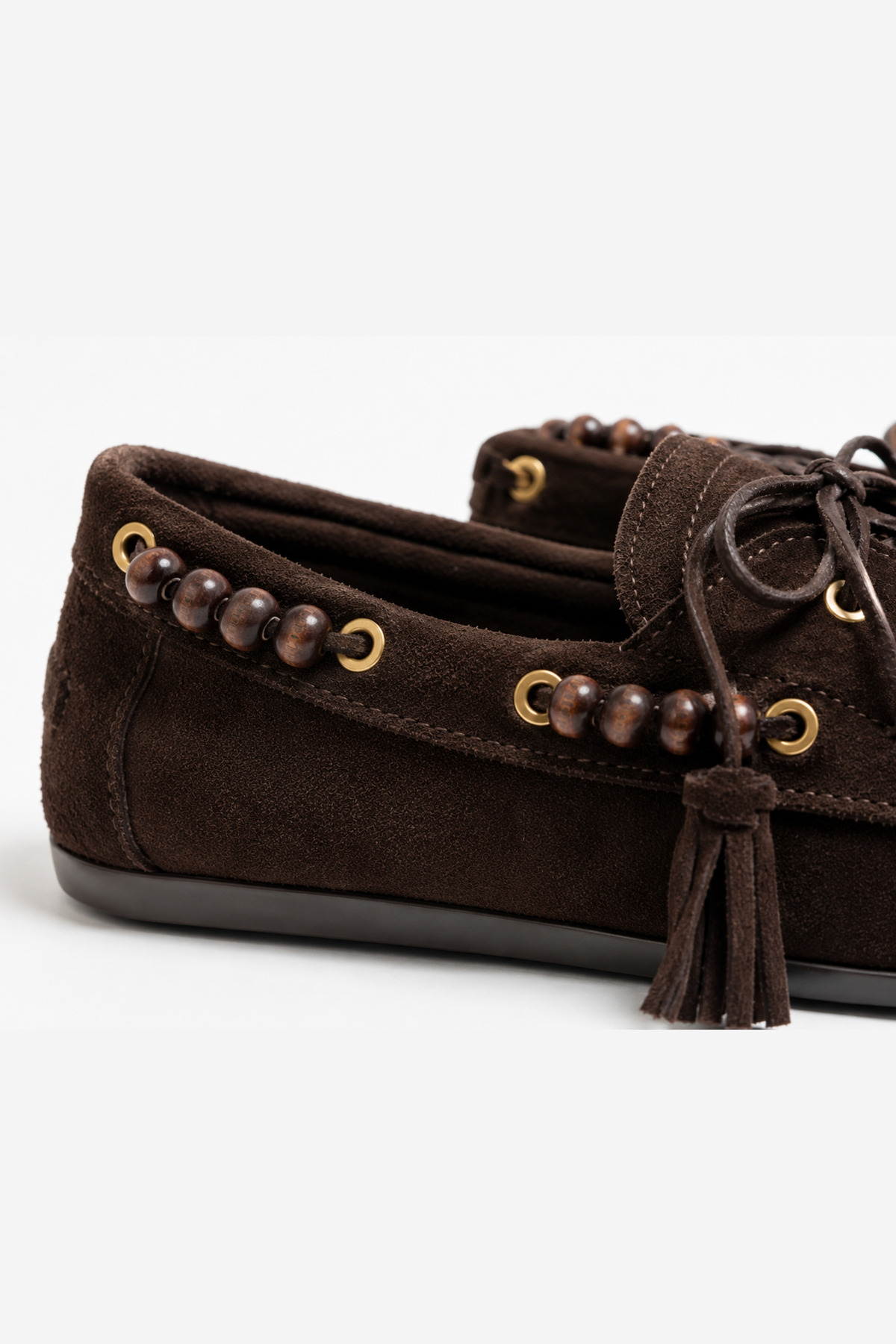 BonuStep Odessa Loafer Kadın Kahverengi Hakiki Süet Deri Boncuk ve Püskül Detaylı Kaymaz Termotaban Loafer Ayakkabı görsel 5