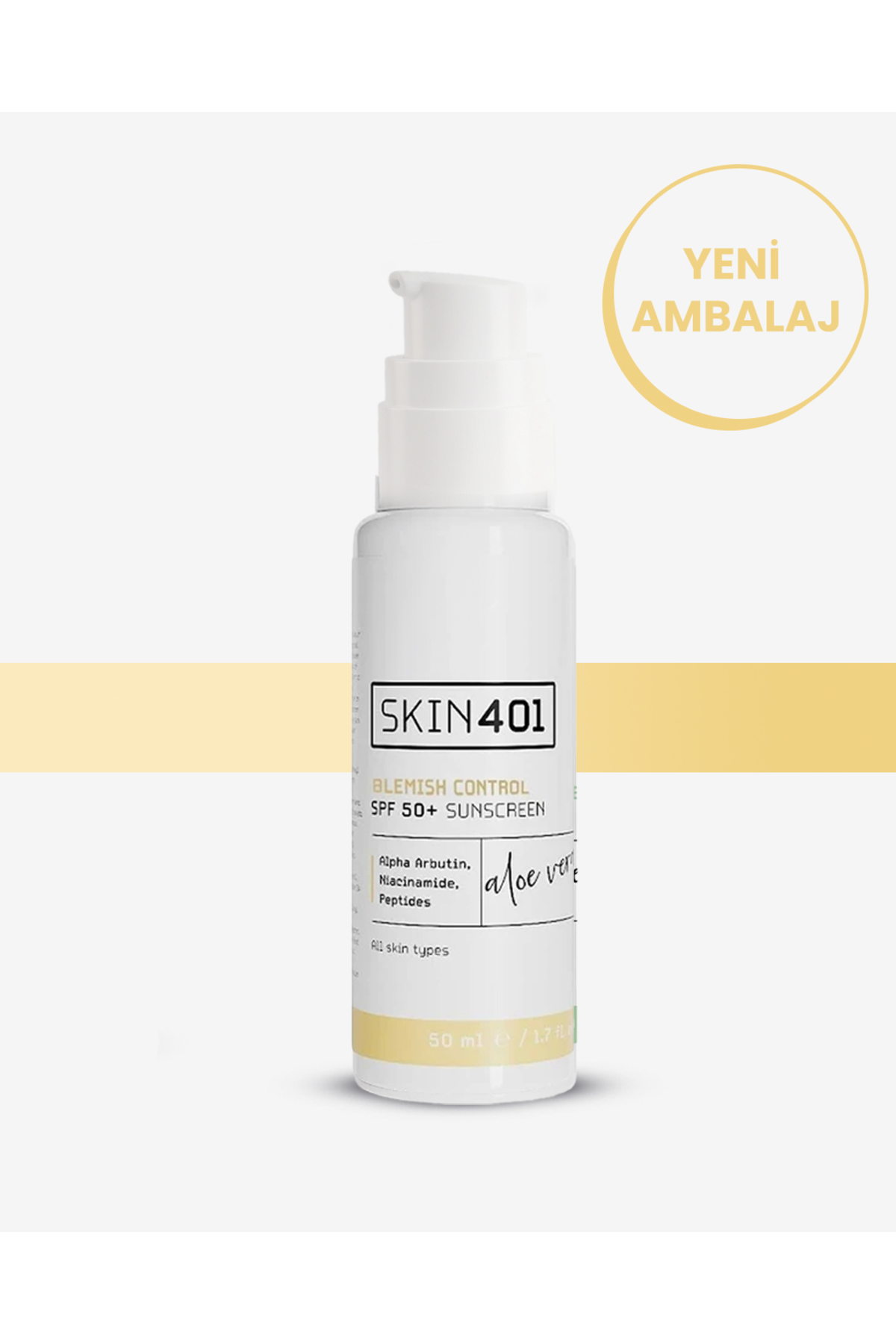 Skin401 SPF 50+ Alpha Arbutin + Niasinamid Leke Karşıtı Yüz Güneş Kremi 50 ml – Aloe Vera ile Nemlendirici
