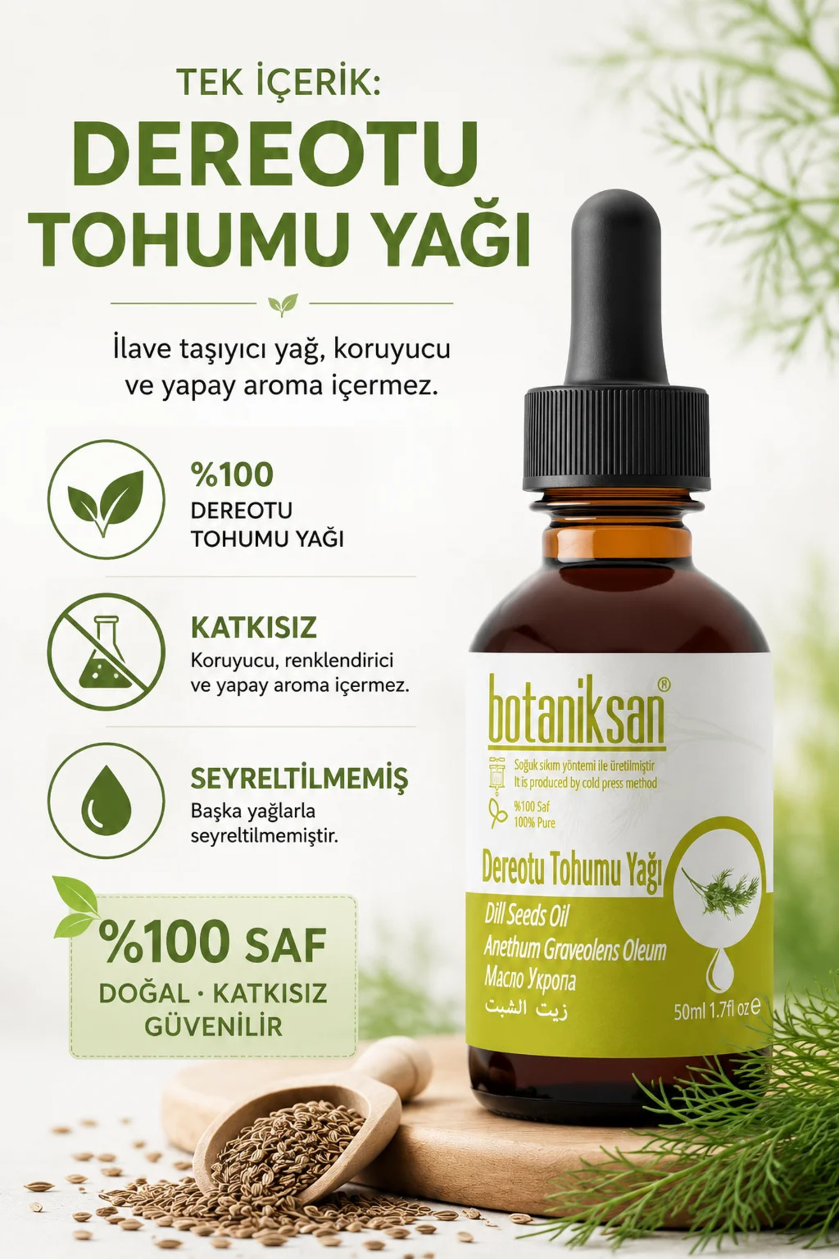 Dereotu Tohumu Yağı 50 ml Soğuk Sıkım Saf ve Katkısız, Doğal — DEREOTU TOHUMU YAĞI 50ML — تصویر 4 از 8