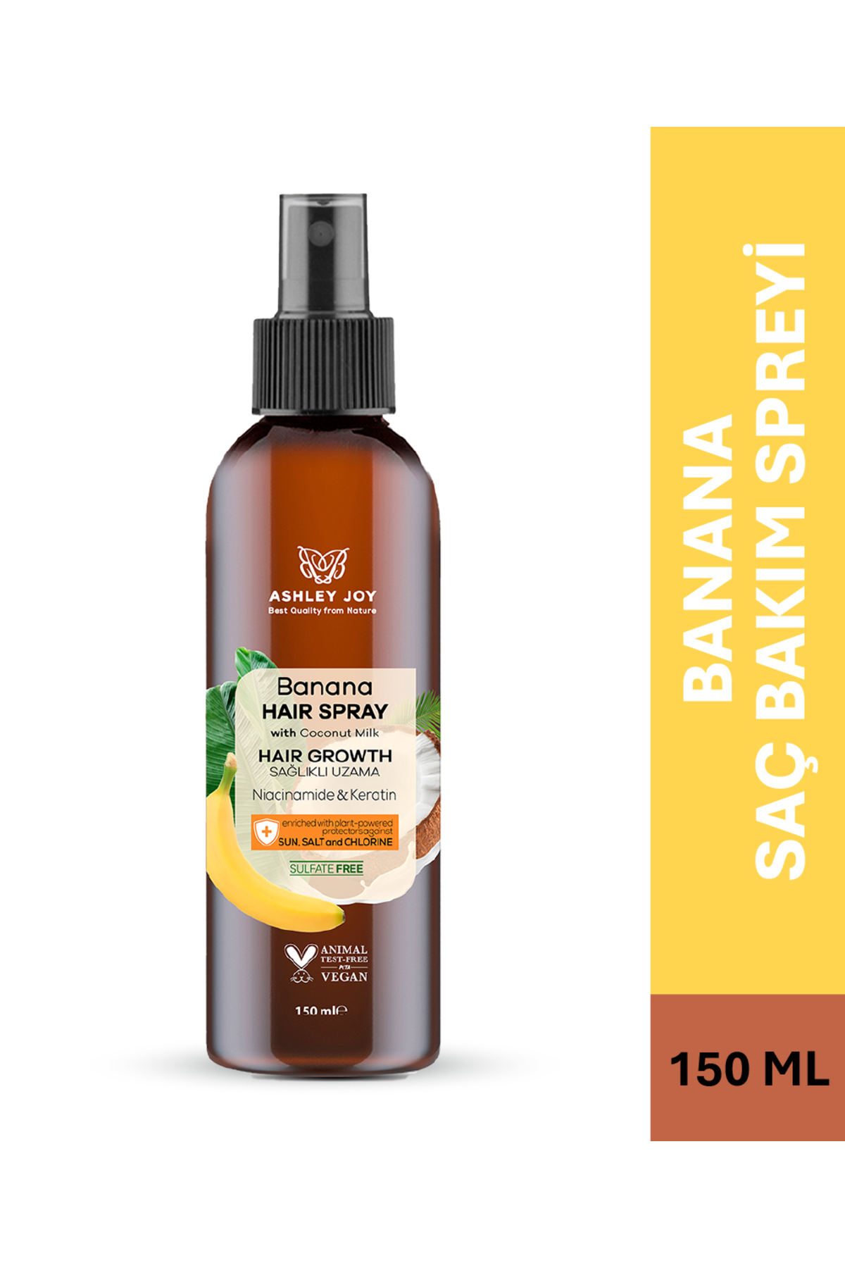 ASHLEY JOY Hızlı Uzamaya Yardımcı Keratin Içeren Uv Klora Karşı Koruma Banana Saç Spreyi 150 ml — AJ.02.00042
