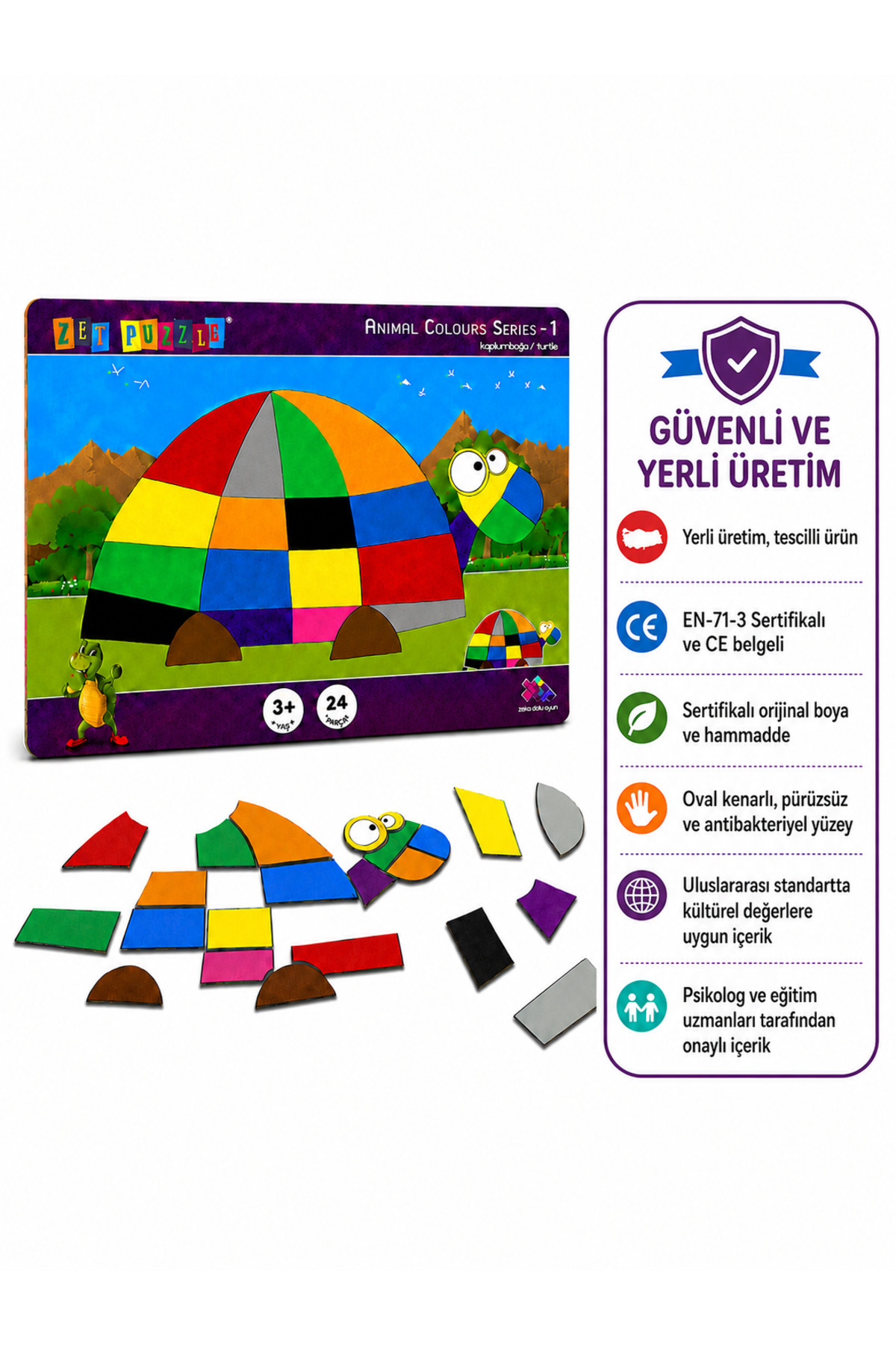 Zet Kaplumbağa Puzzle Animal Colours Serisi 3 Yaş 1 Oyuncu - Fiyatı