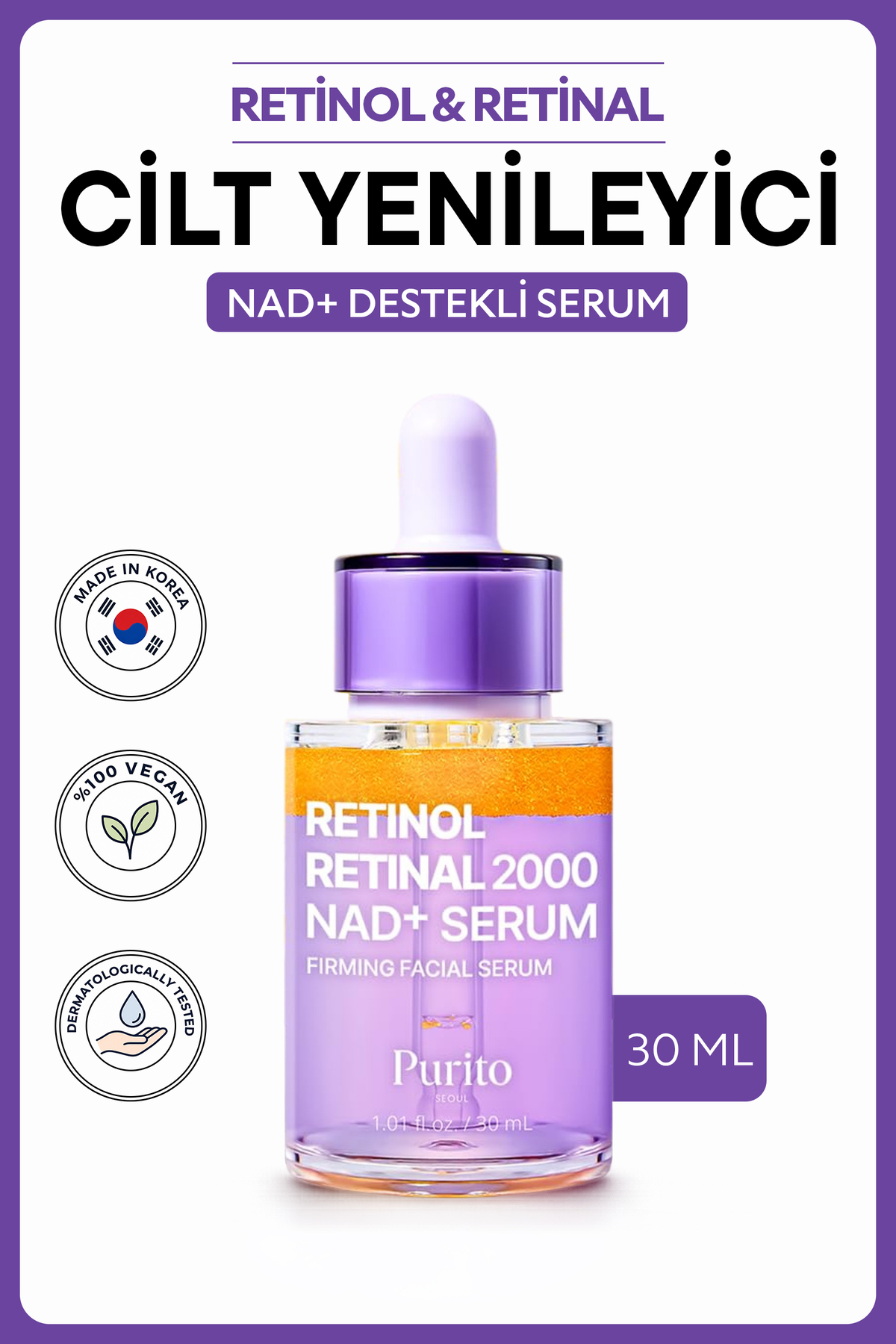 Purito Retinol 0.1% + Retinal 0.1% Anti-Aging Facial Serum | for Wrinkles, Fine Lines — PRT-01