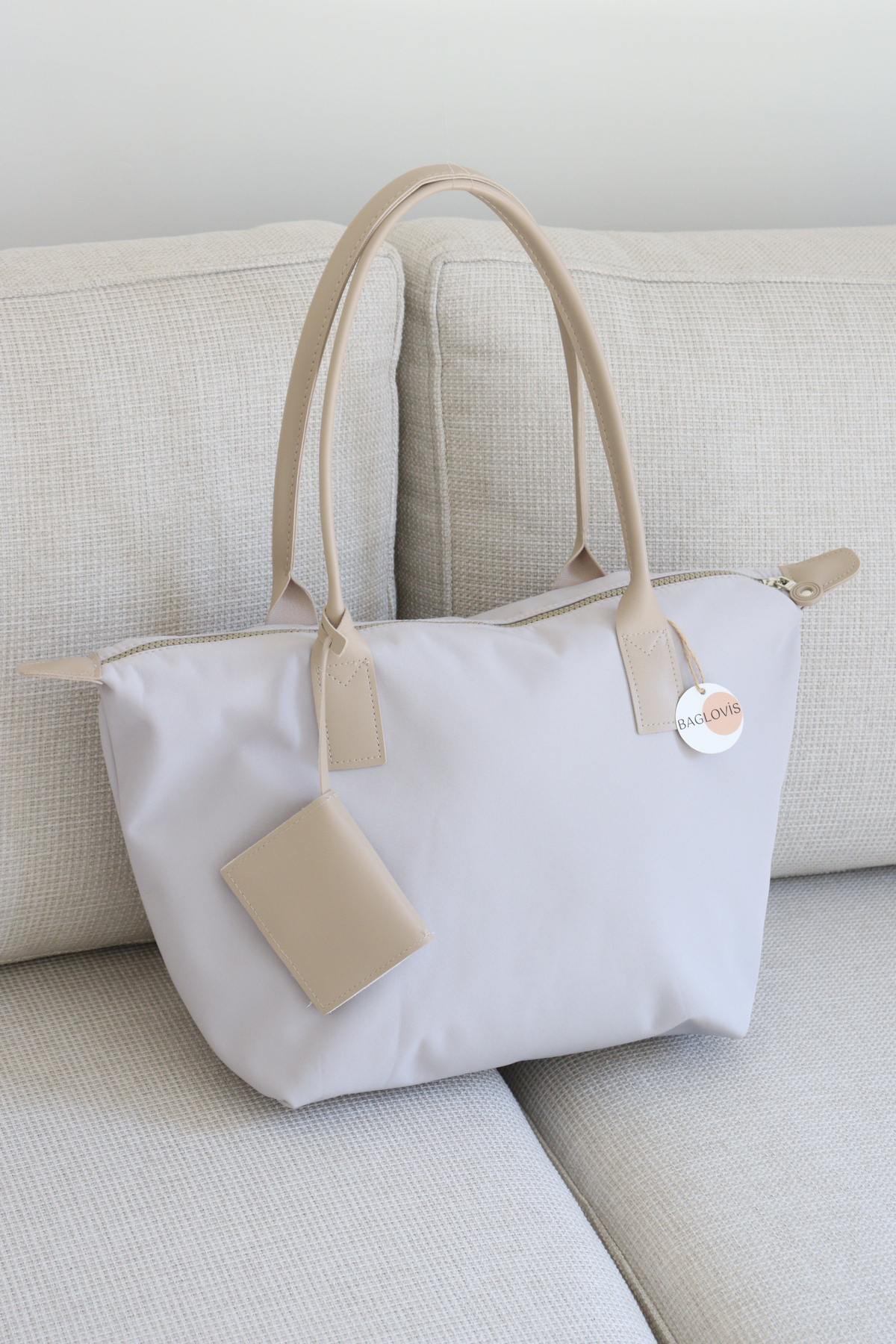 SHABBY FABRIC BEIGE WOMEN 'S SHOULDER BAG WITH CARD HOLDER EN42 BOY28