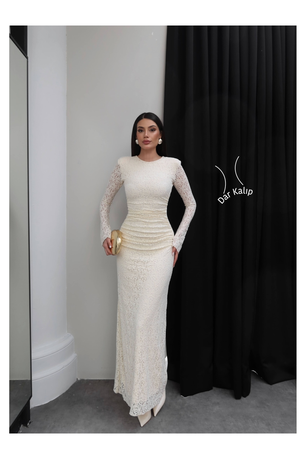 ESRAHELVACI Long Lace Dress with Padded Shoulders