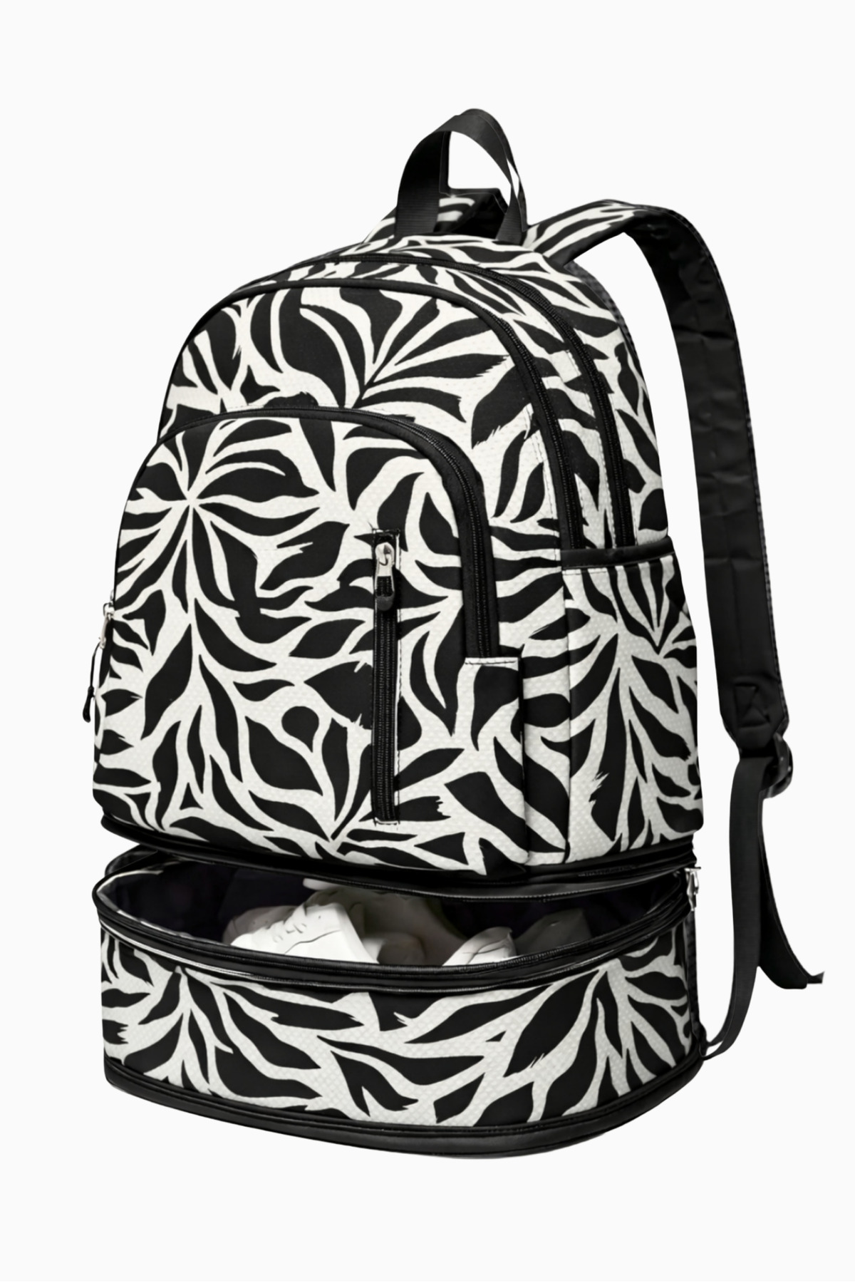 Black and White Patterned Professional Sports Backpack - Shoe Compartment , Laptop Compartment