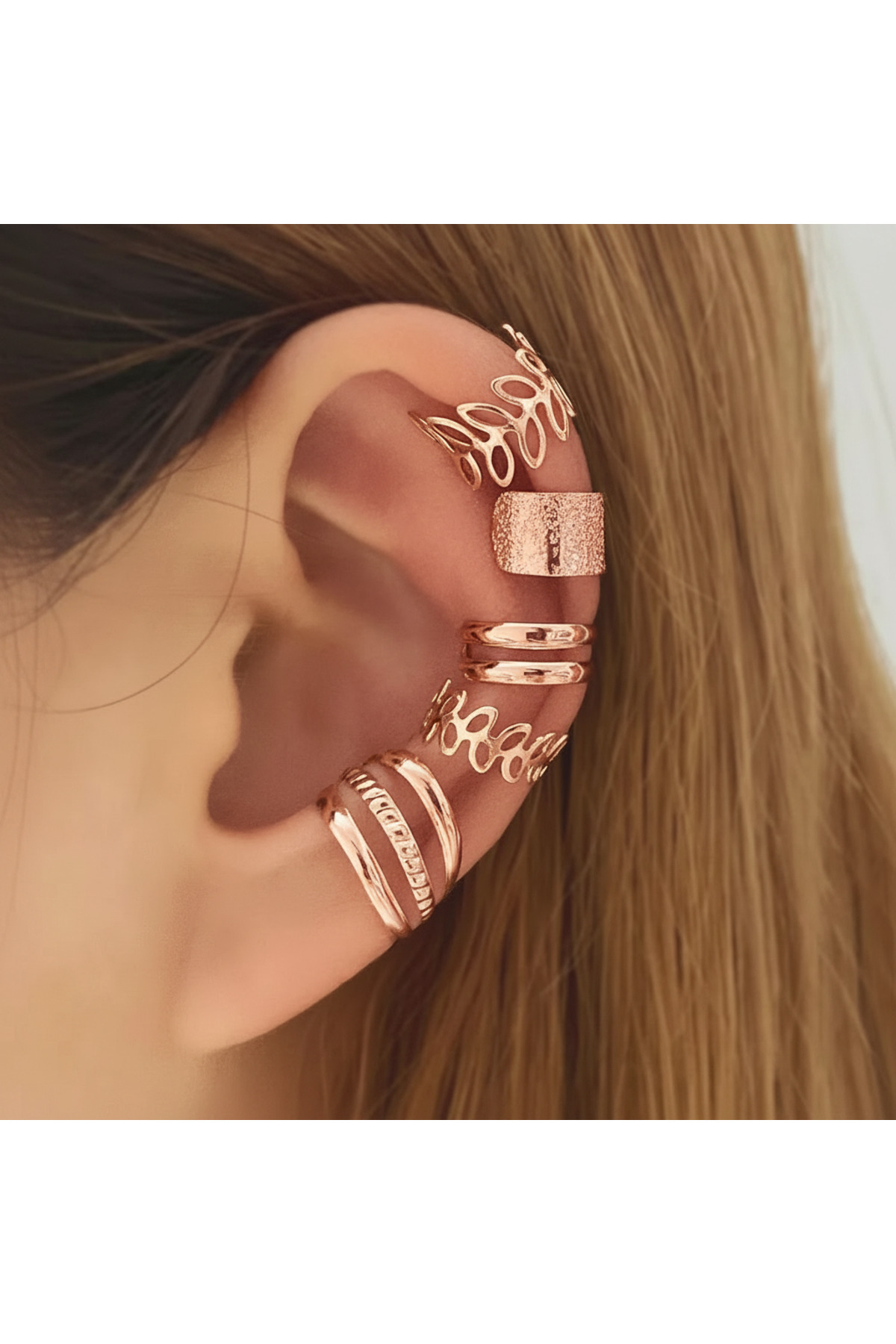 Choice Rose Gold 5Pcs/Set Leaf Geometric Ear Cuff Retro Non-Piercing Cartilag...