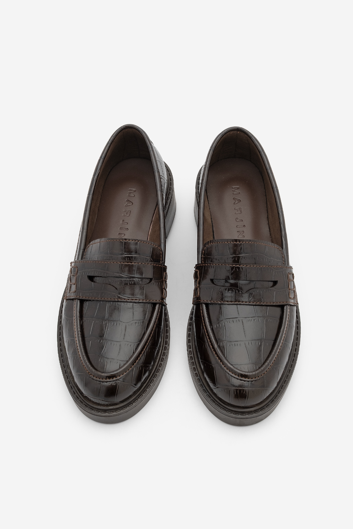 Marjin Kadın Loafer Günlük Klasik Ayakkabı Casual Makosen Fonle Kahve Croco görsel 7