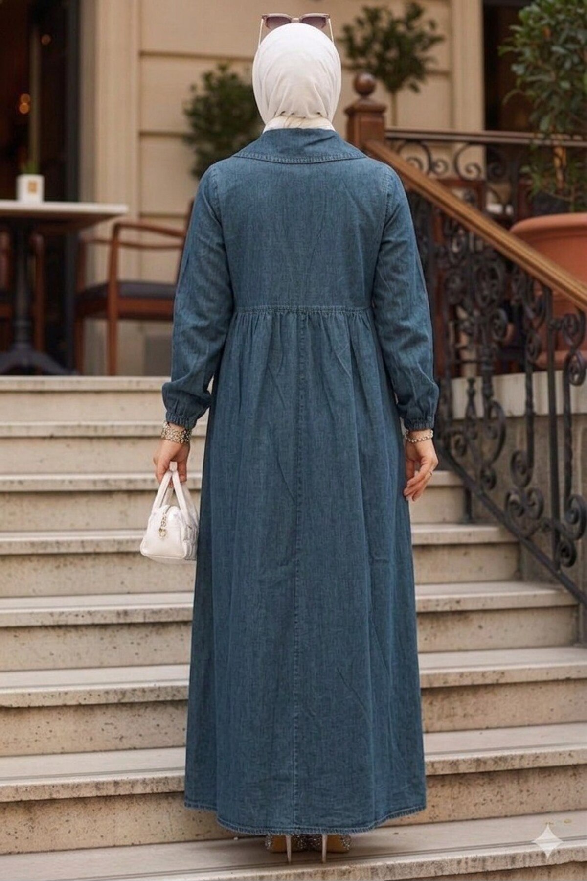 N.S NEVA STYLE Buttoned Denim Dark Blue Hijab Dress 19138Km