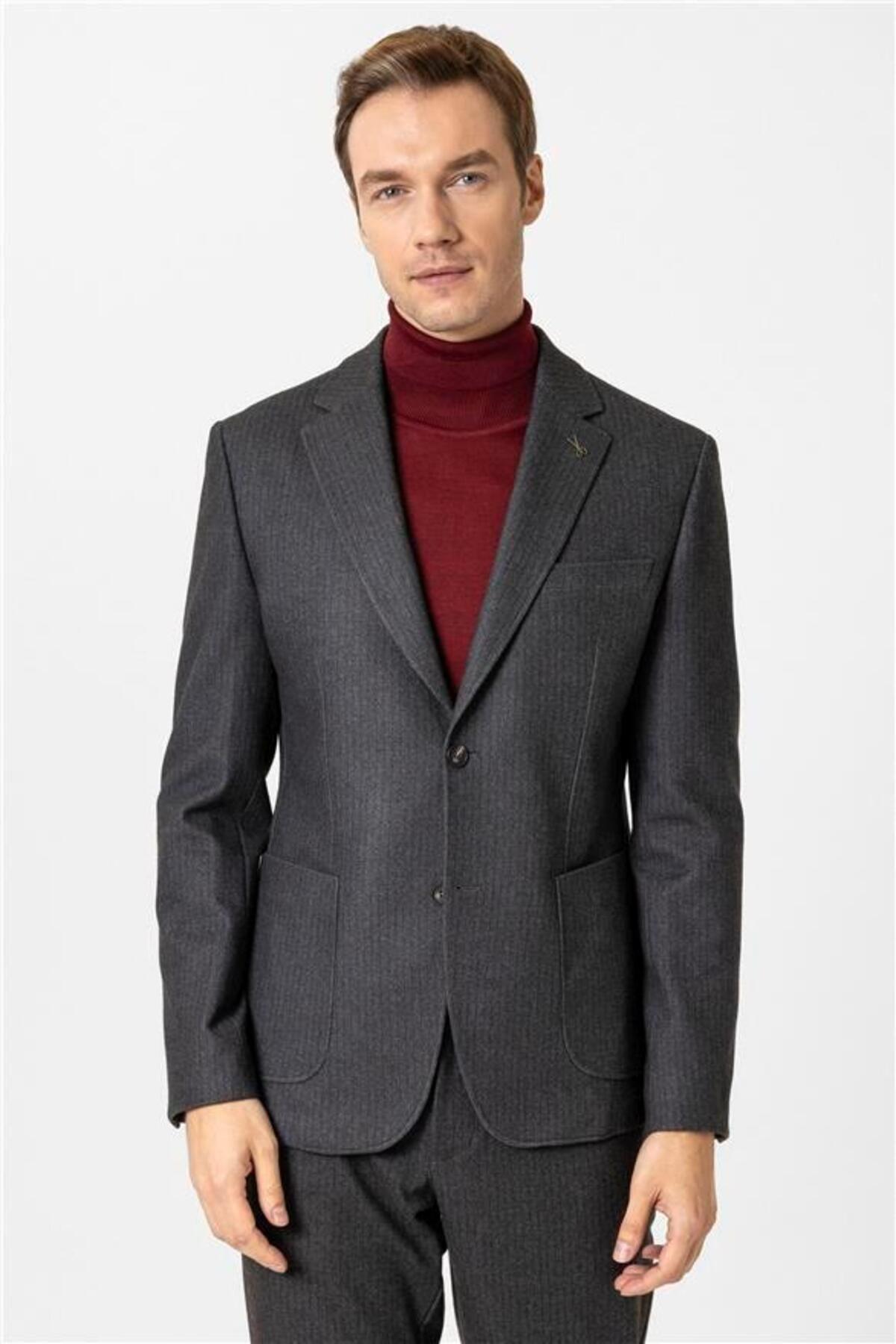 Koyu Kahve Slim Mono Yaka Torba Cep 6 Drop Takım Elbise — مشکی TK1006900332 — تصویر 4 از 7