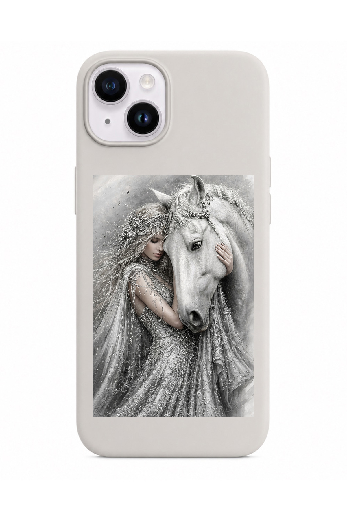iPhone 13/14/15 Compatible White Horse and Princess Pattern Launch Case Velvet Coated Camera Upgraded