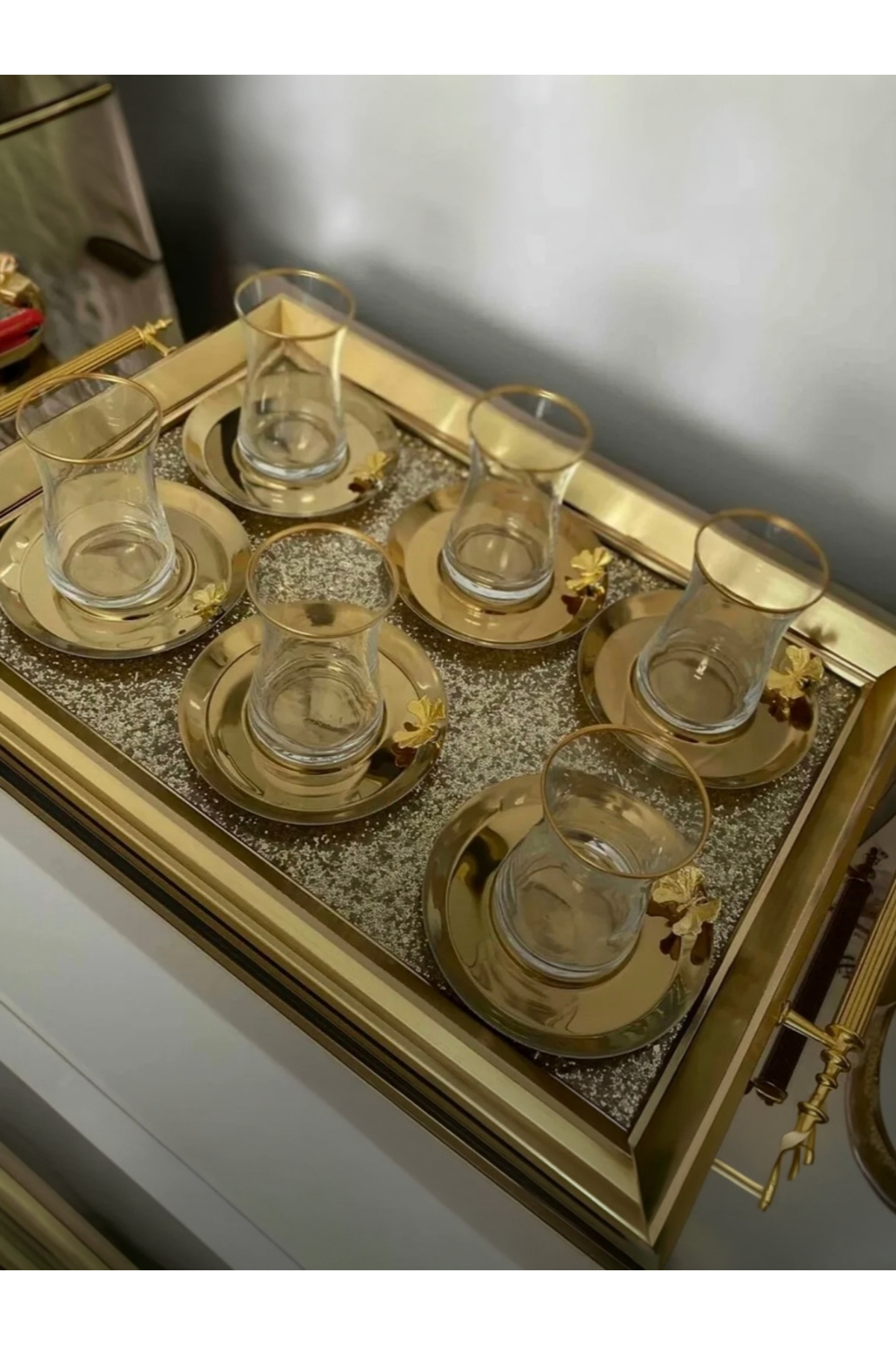 STEEL GOLD PLATED 6 TEA SAUCERS WITH BUTTERFLY