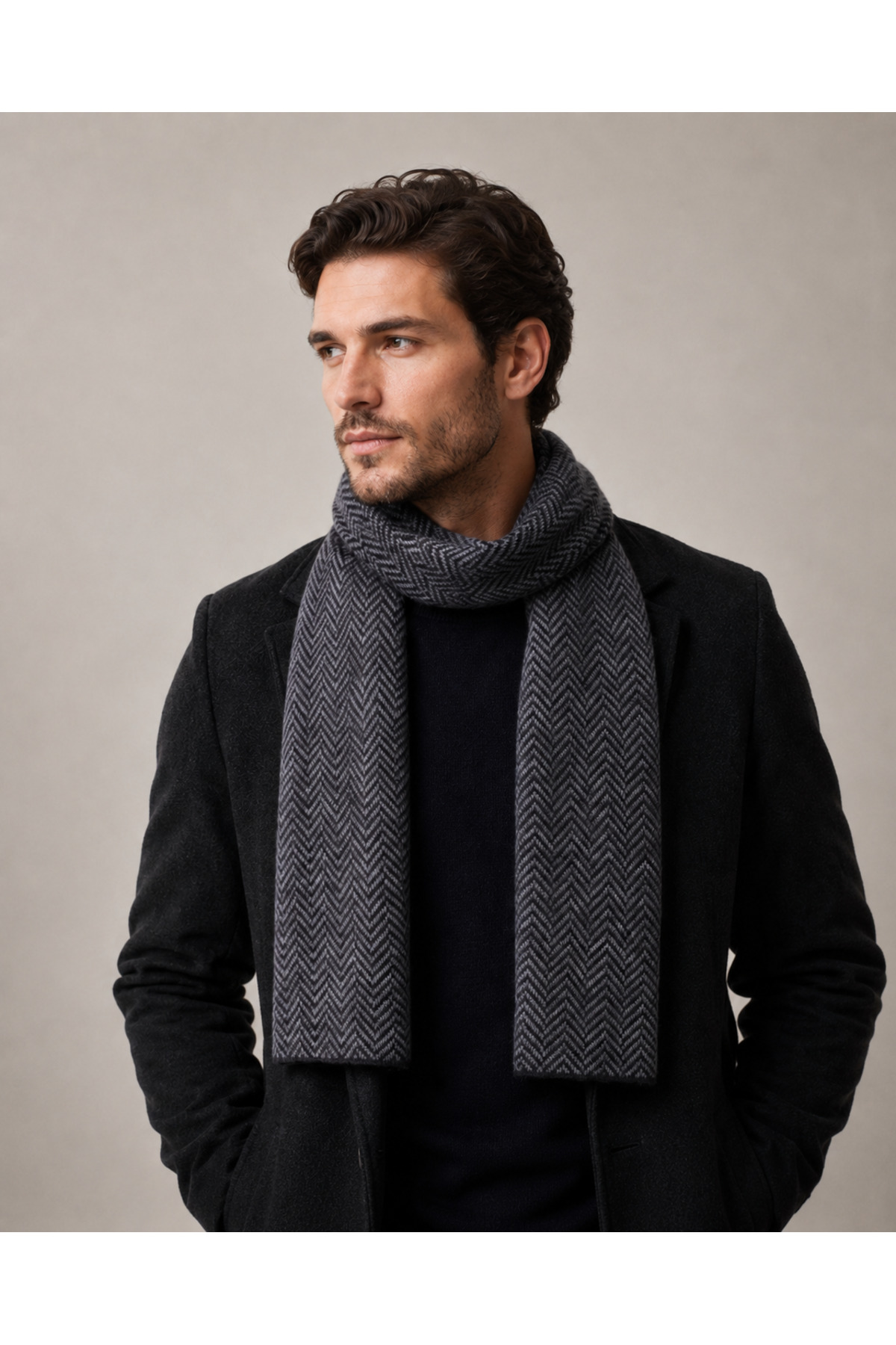 Sebir Moda Balıksırtı Desenli Triko Atkı görsel 2