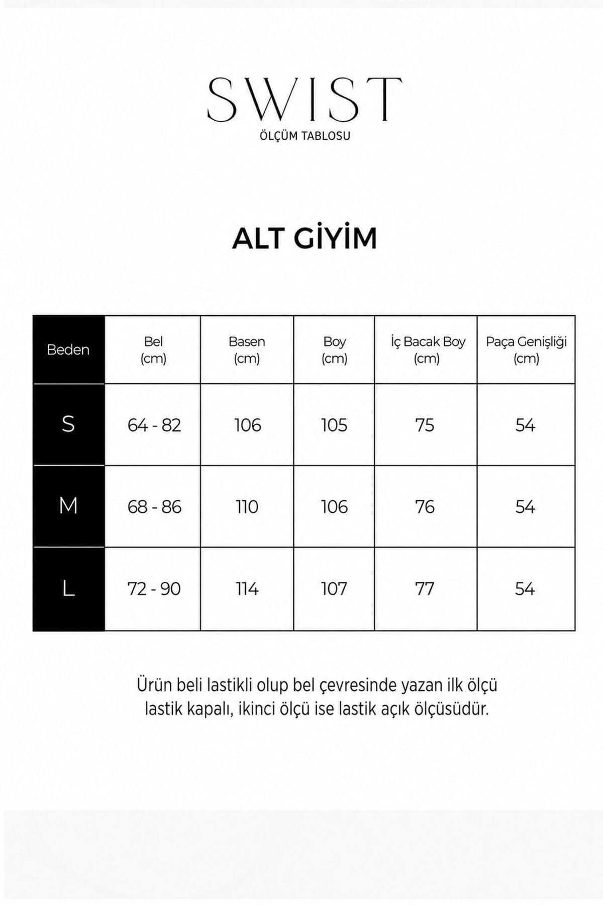 Swist Siyah Bel Şal Bağlama Detaylı Pul Baskılı Yüksek Bel Bol Paça Kadın Modal Pantolon görsel 6