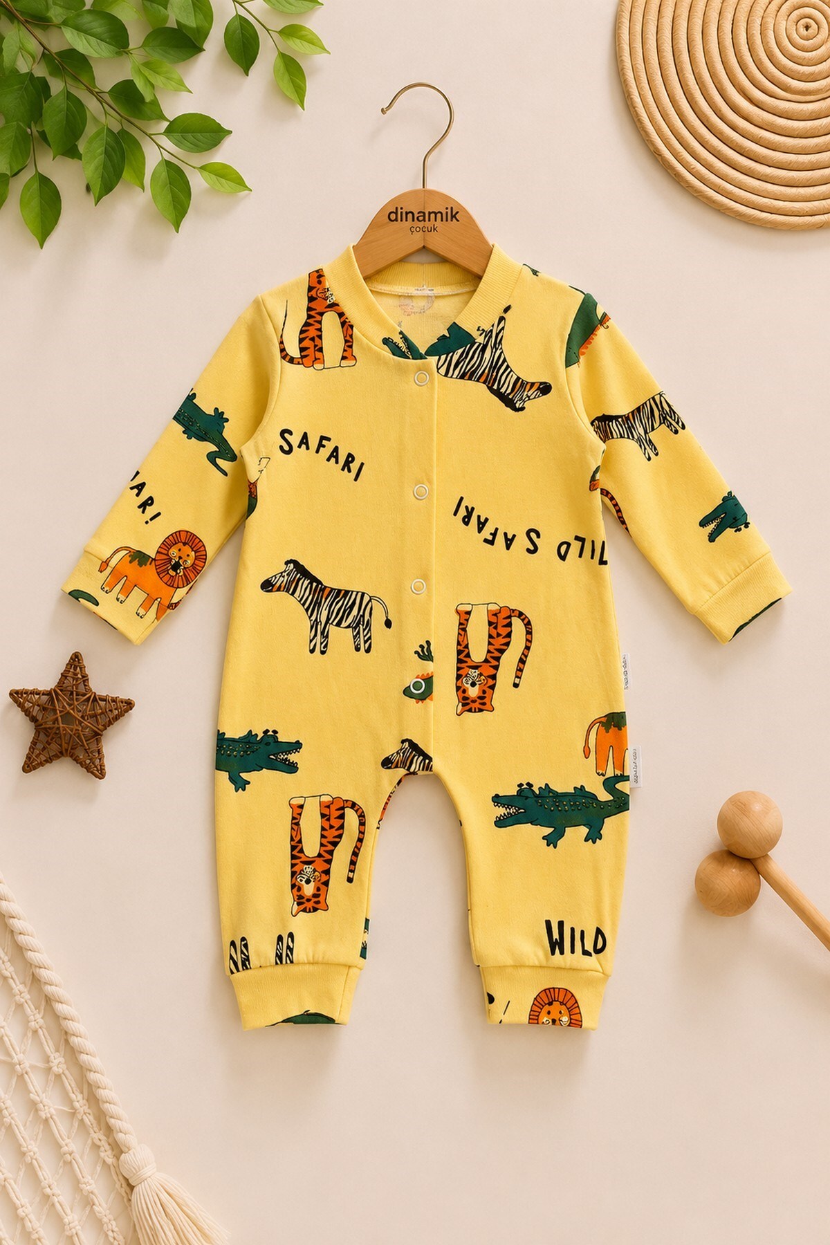 Newborn Baby Safari Printed Snap Fastener Newborn Baby Jumpsuit Unisex 100% Cotton Flexible 1-3-6 Months