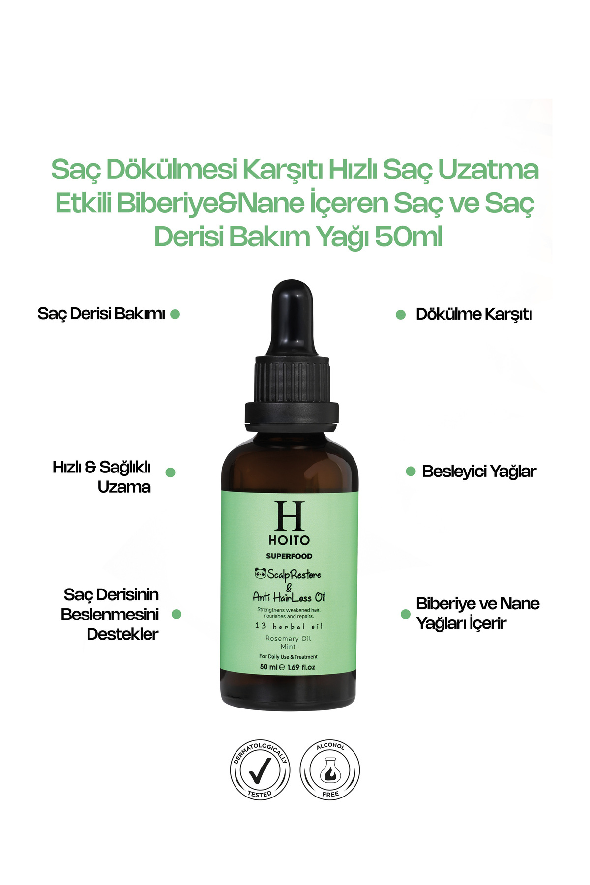 Saç Dökülmesi Karşıtı & Hızlı Uzatıcı Etkili Biberiye & Nane Saç Bakım Yağı (50 ml) — H10034 — تصویر 2 از 6