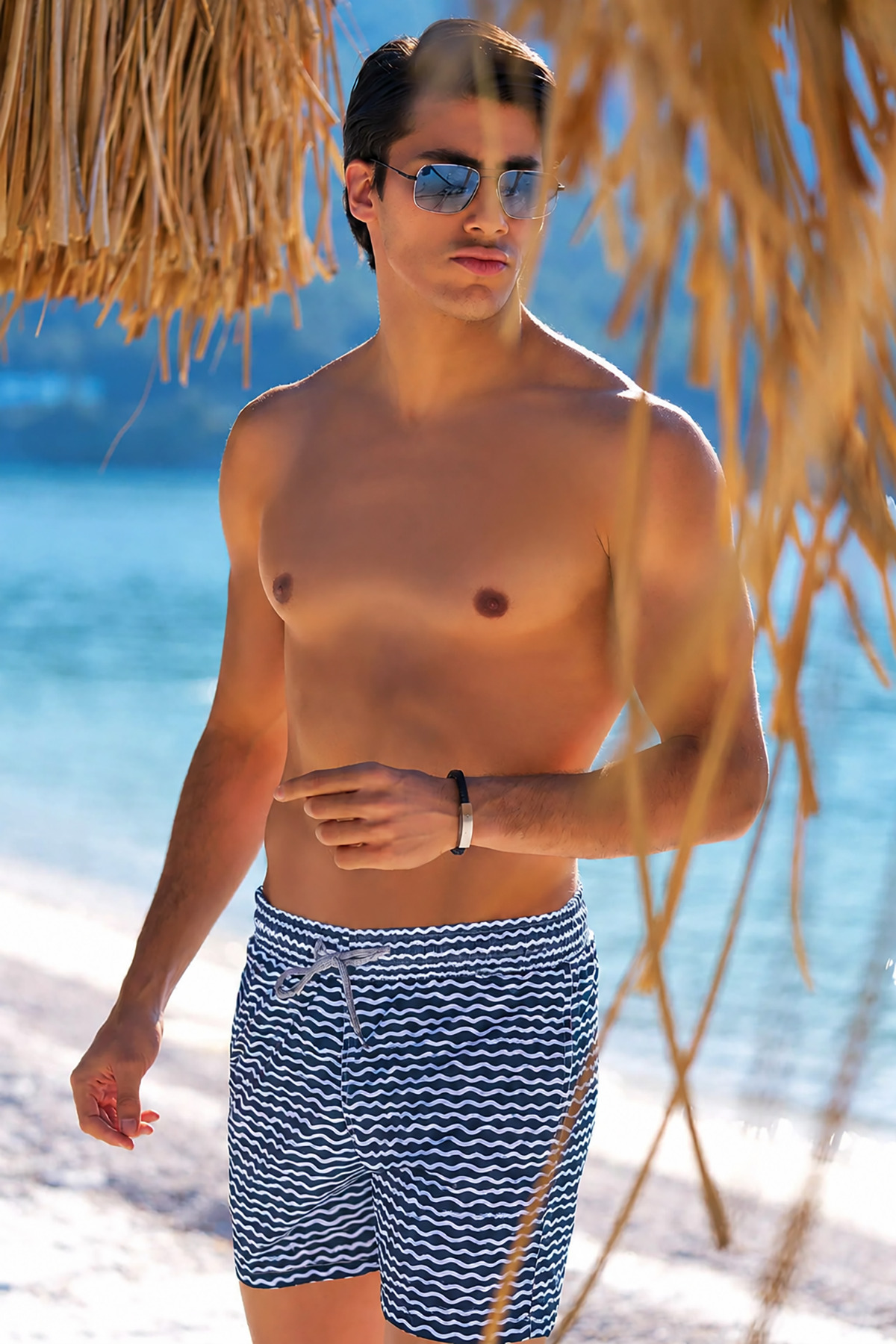 deafox Navy Blue Stripe Patterned Men's Sea Shorts