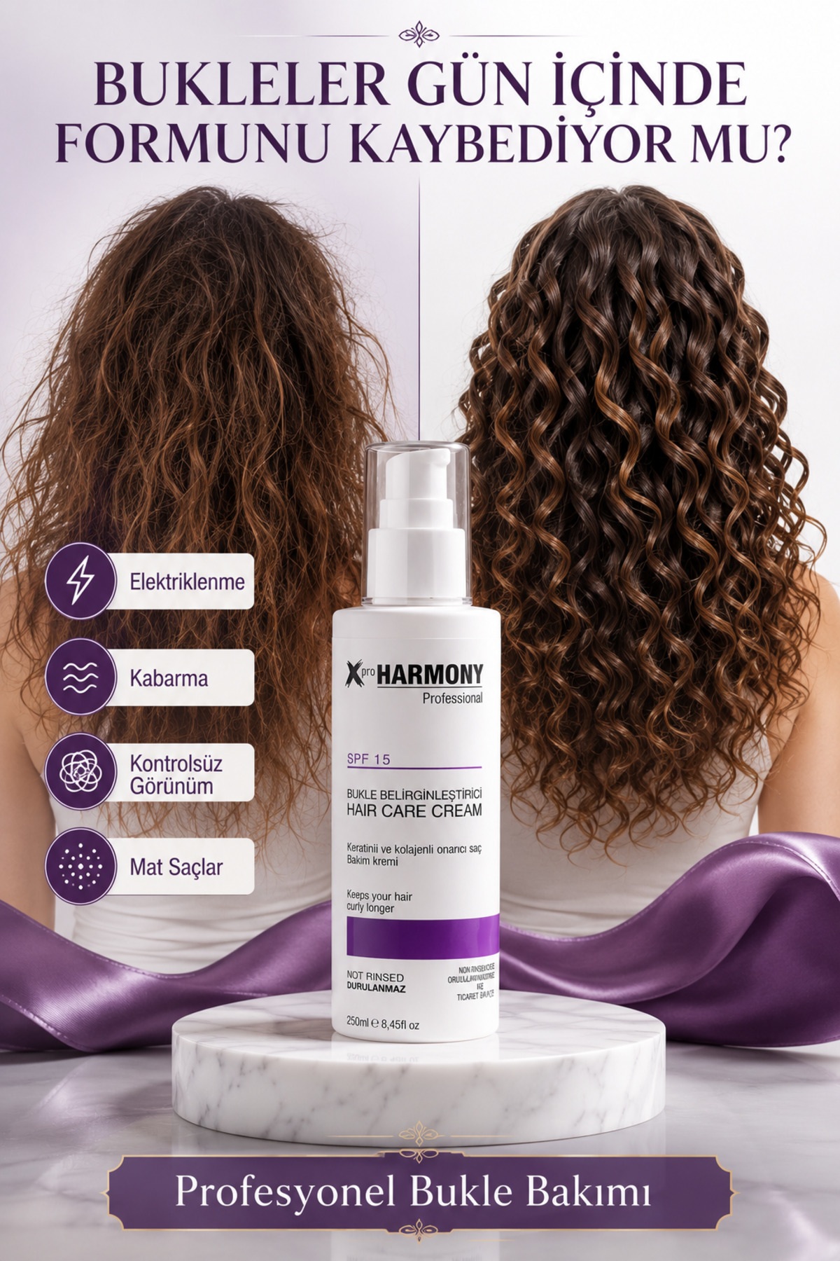 Koruyucu SPF15 Keratin-Kolajen içerikli Bukle Belirginleştirici Durulanmayan Saç Kremi — XPH-8682887911758 — تصویر 8 از 8