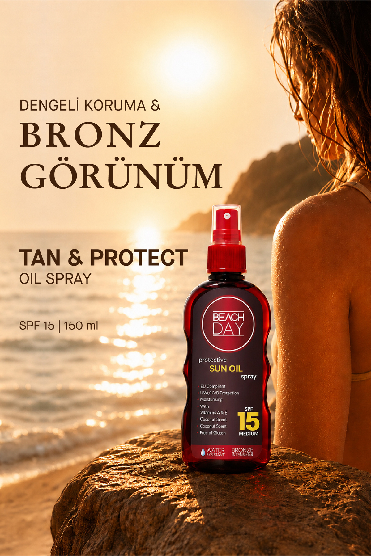 15f Bronzlaştırıcı & Koruyucu Güneş Yağı 150 ml Sprey 8699375048001 — BD05 — تصویر 3 از 9