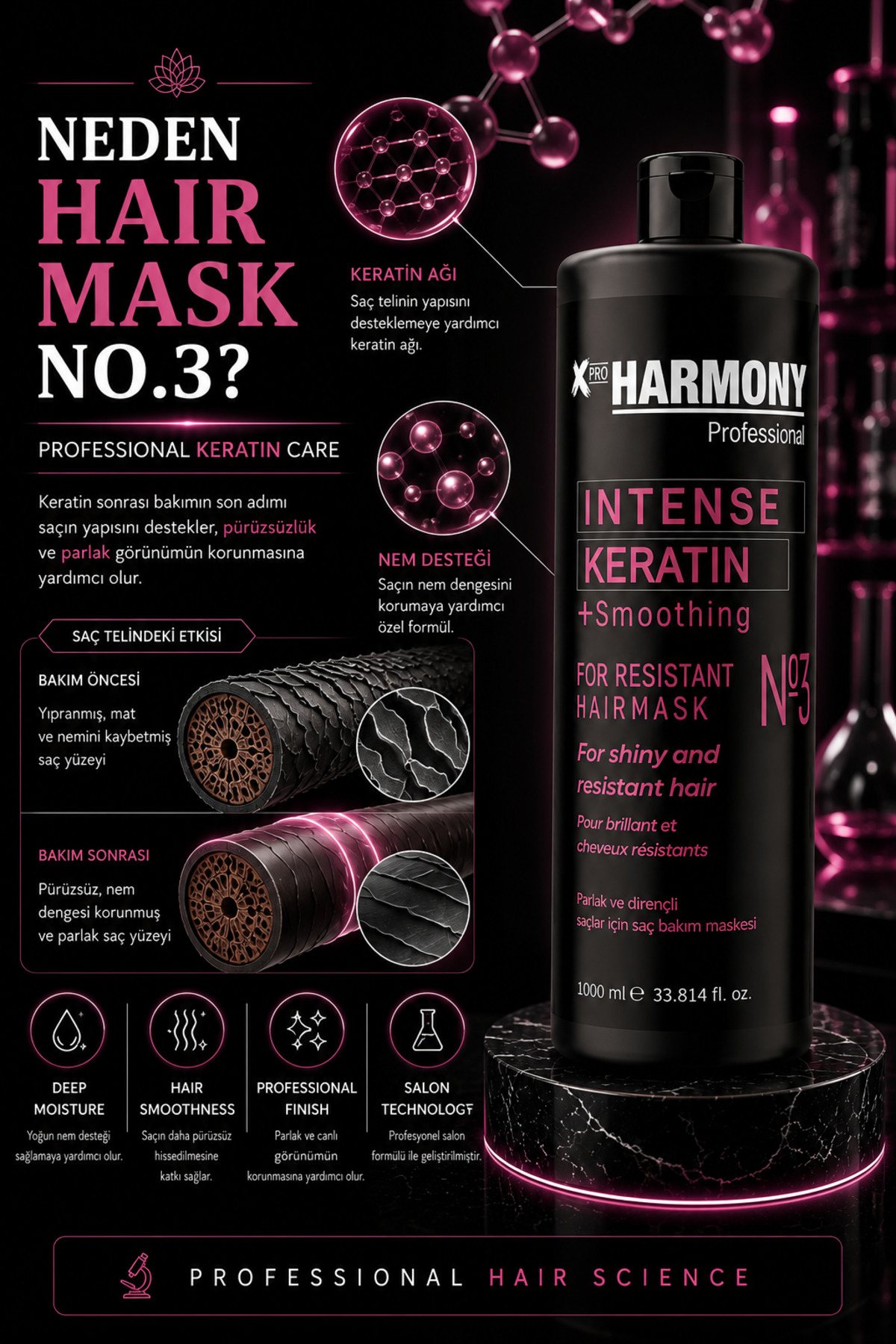 İntense Keratin No 3 Smoothing Hair Mask Maske 1000ml — XPH-8682887911345 — تصویر 3 از 8