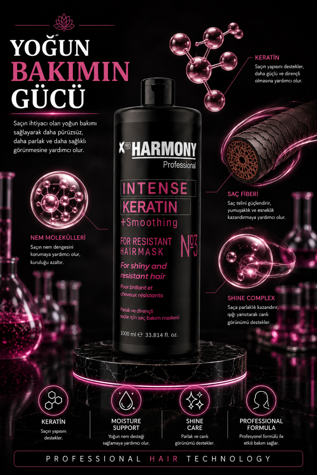 İntense Keratin No 3 Smoothing Hair Mask Maske 1000ml — XPH-8682887911345 — تصویر 4 از 8