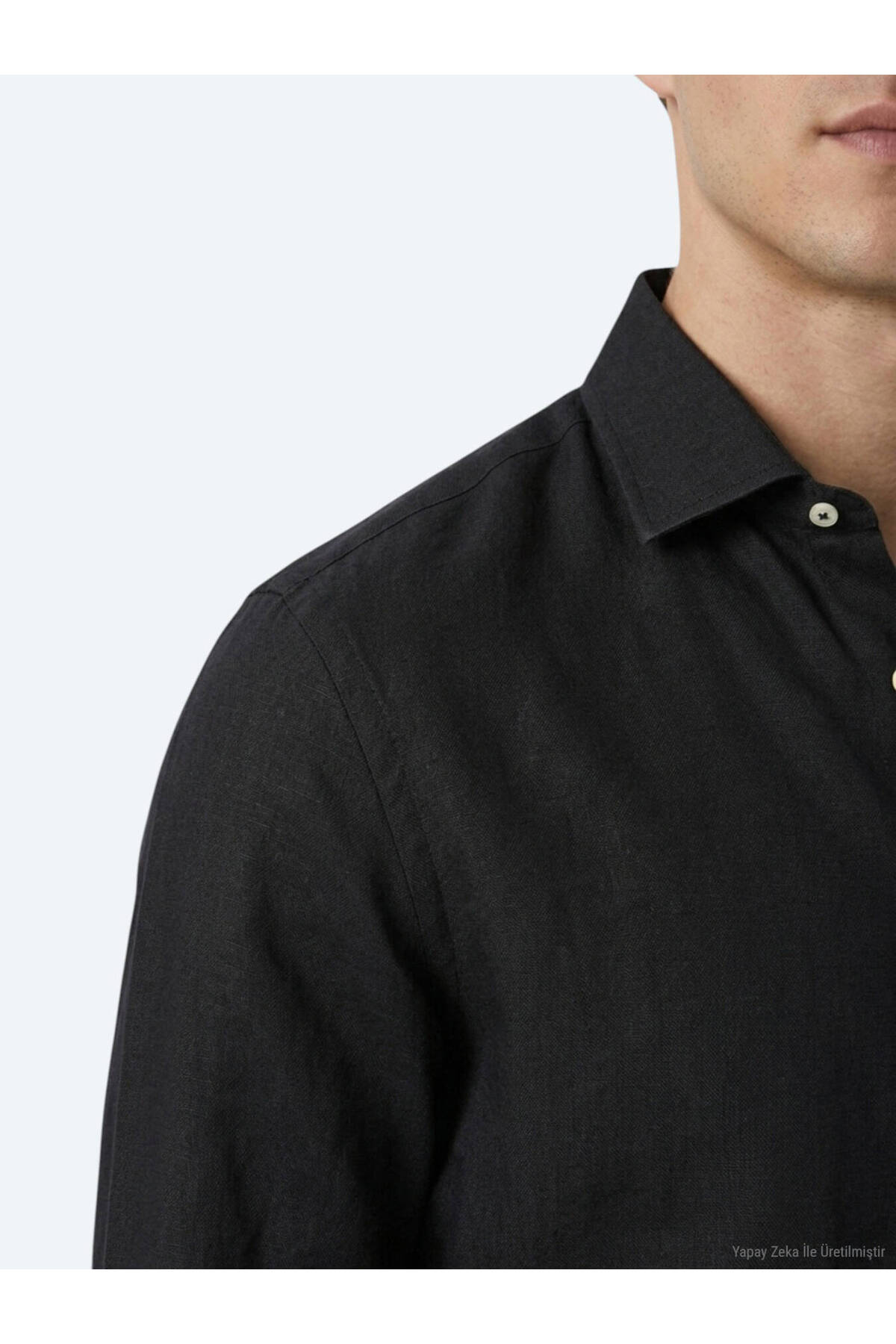 Siyah Regular Fit Uzun Dokuma Casual Pamuk Karışımlı Gömlek — مشکی 53816 — تصویر 4 از 8