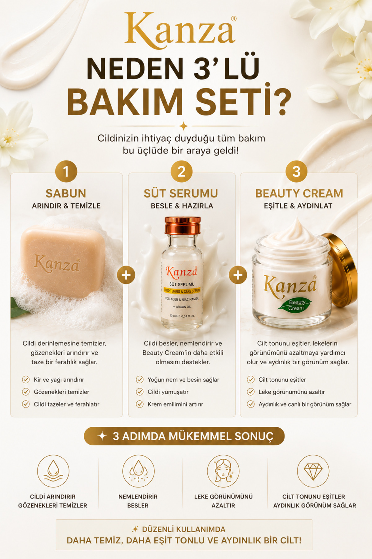 Cilt Beyazlatıcı, Cilt Tonu Eşitleyici 3'lü Bakım Seti — KANZA — تصویر 2 از 5