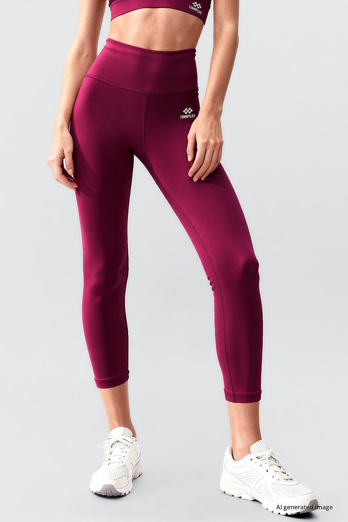 TOMMY LIFE Bordo Yüksek Bel Toparlayıcı Çapraz Sırt Detaylı Slim Fit Kadın Tayt Takım - 95283 görsel 5