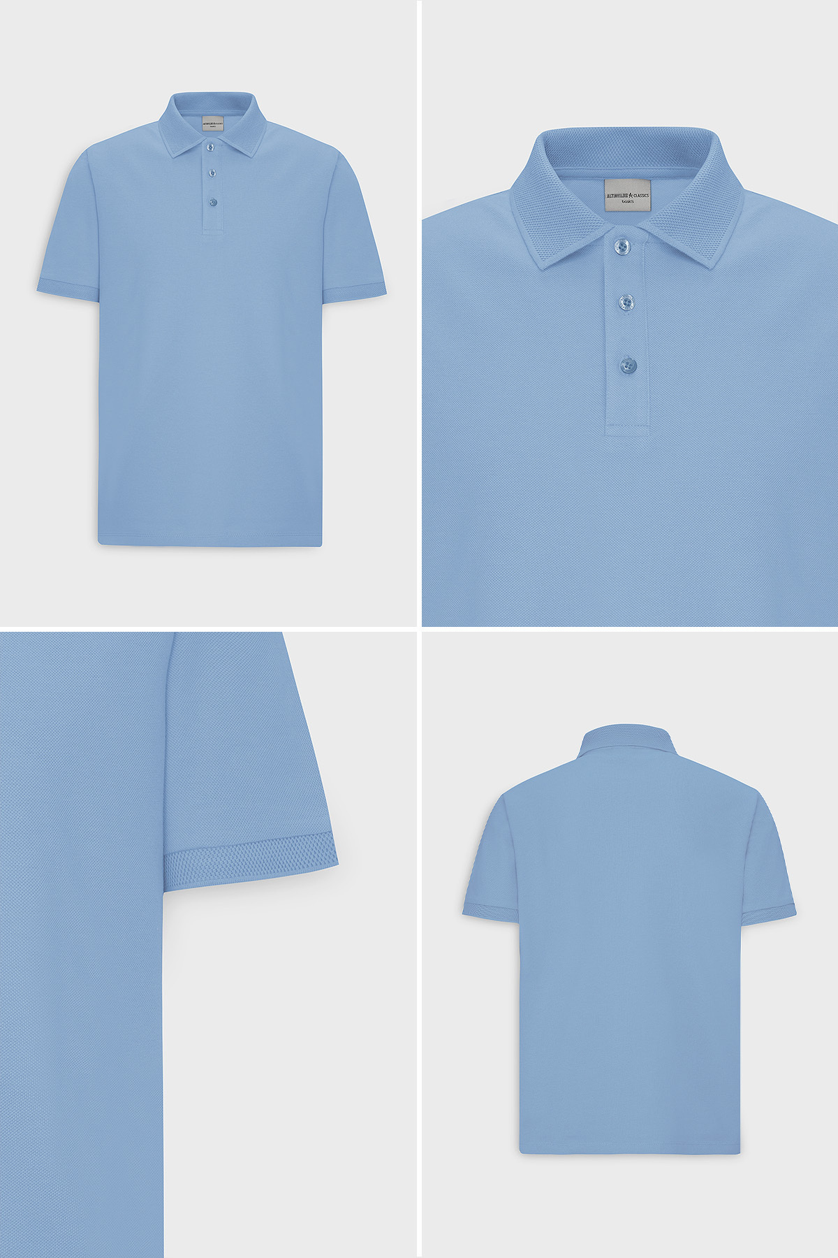 ALTINYILDIZ CLASSICS Erkek Açık Mavi %100 Pamuk Kıvrılmaz Pike Polo Yaka Slim Fit Dar Kesim Tişört görsel 4